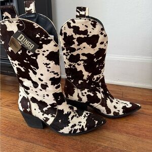 dingo Black & White Cowprint Western Heeled Boots